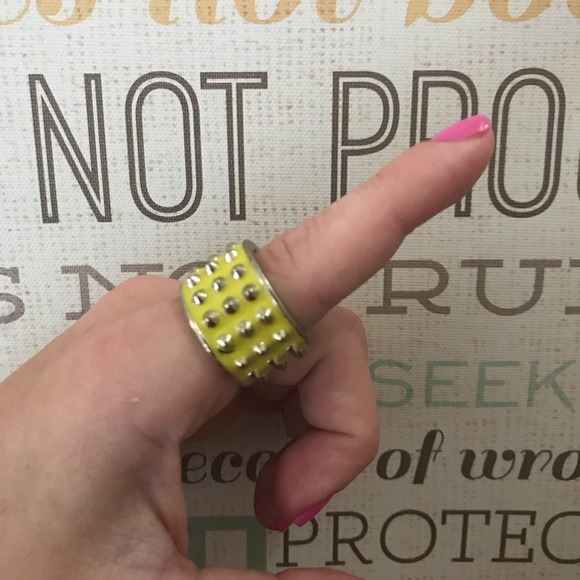 Punk Rock Yellow Ring With Silver Spikes - Picture 2 of 3